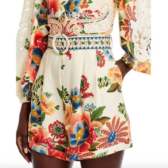 NWT FARM Rio Sand Delicate Garden Lace Romper in Size Small